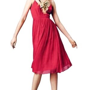 Anthropologie HD in Paris Red Midi Sheer Dress with Spaghetti Straps size 4